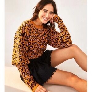 Farm Rio Leopard Pop Puff Sleeve Sweater size XS